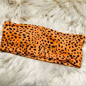 SHEIN orange leopard print bandeau swim top